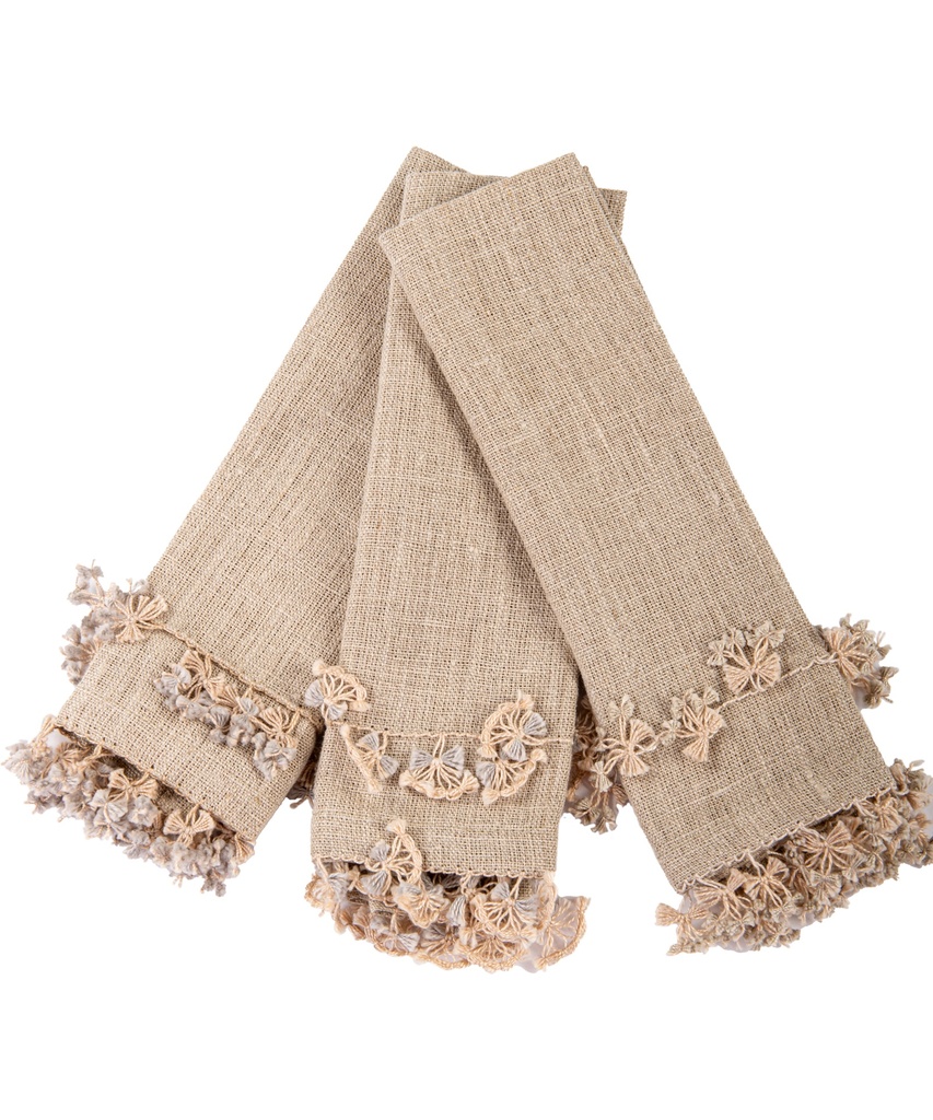 [7702005] Linen Towels Set of 3 -طقم فوط كتان 3 قطع
