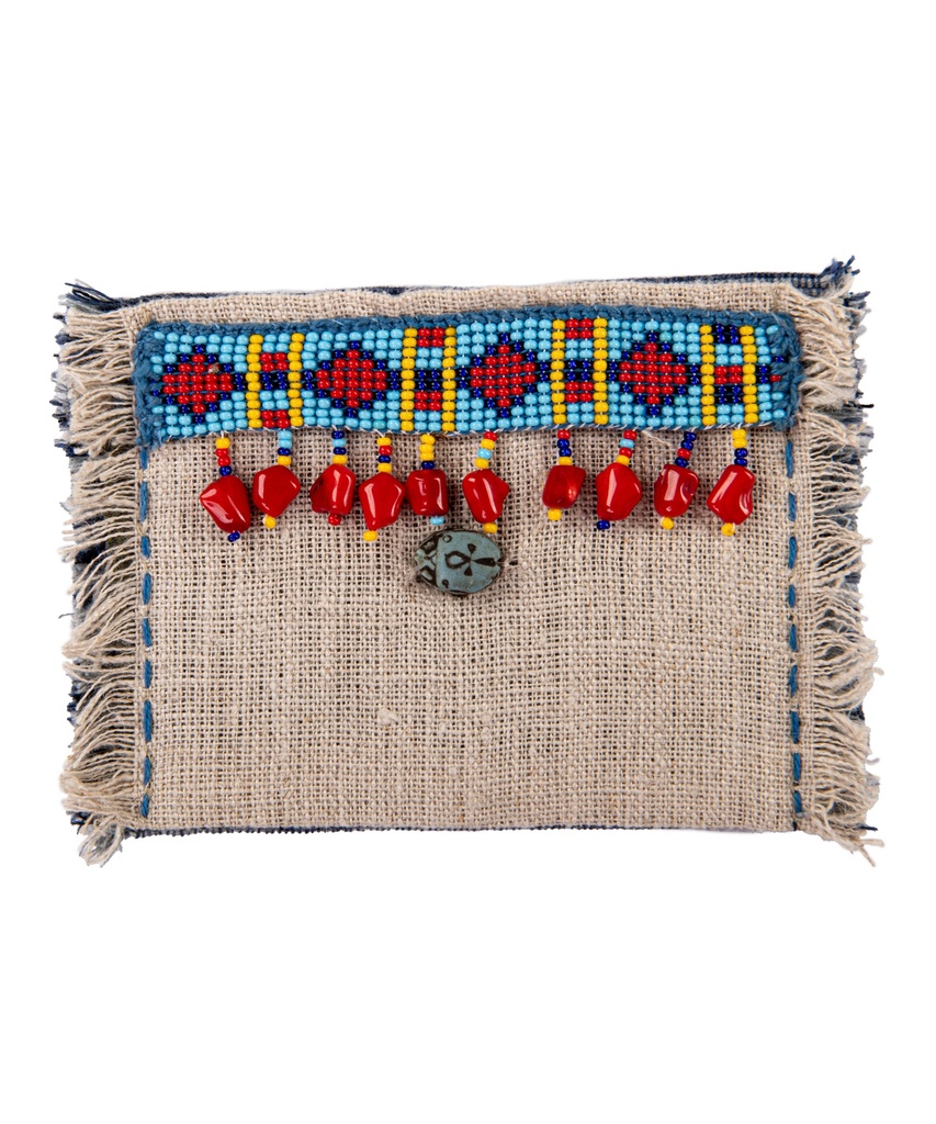 [8907420] Misc. Wallet Linen beaded-محفظه كروت كتان 9*13