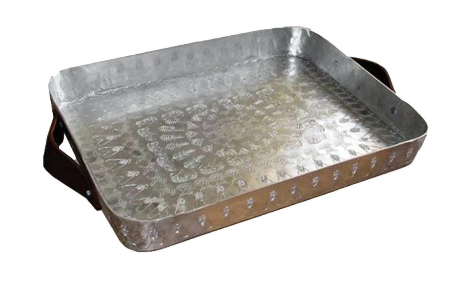 [720117] Aluminium S.Tray w leather handle-صنيه صغيره بيد جلد