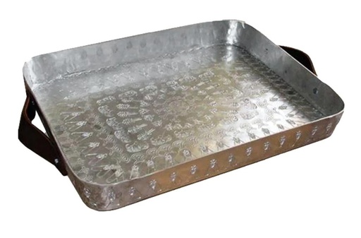 [720116] Aluminium L.Tray leather handle-صنيه كبيره بيد جلد